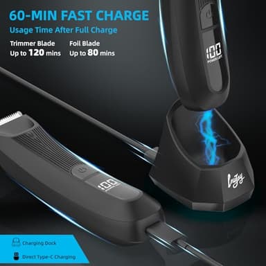 INVJOY Manscape Body Trimmer for Men, Waterproof Electric Razor/Shavers with Dual-Head for Facial, Pubic & Groin Hair Grooming, Ceramic & Foil Blades Hair Trimmer with LED - Birthday Gift for Him Dad - Image 6