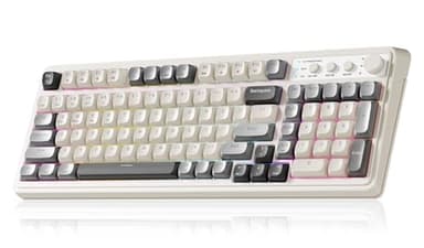 AULA 99 Wireless Keyboard, Custom Computer Keyboard, Tri-Mode Bluetooth 5.0/2.4GHz/USB-C Cute Creamy Gaming Keyboards with Number Pad, RGB Backlit Media Knob Programmable Keybaord for PC Gamer - Grey - Image 1