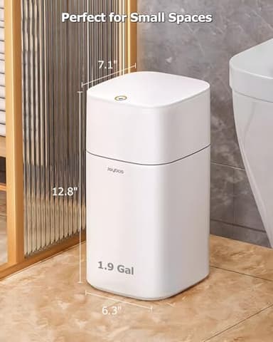 O-MART Bathroom Trash Can with Lid, 1.9 Gallon Small Garbage Can with Press Top Lid, Plastic Wastebasket for Toilet, Office, Bedroom, Living Room, Kitchen, White, 10 Rolls of Bags Included - Image 4
