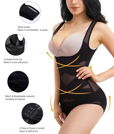 REYEOGO Shapewear Bodysuit for Women Tummy Control Butt Lifter Panty Hi-Waist Trainer Stomach Body Shaper Slimming Girdles(Black, Large) - Image 4
