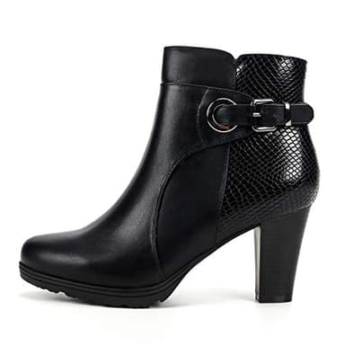 mysoft Women's Zipper Booties Chunky Stacked Heel Ankle Boots Buckle Strap Ankle - Image 4