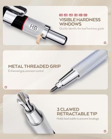 Nicpro 35PCS Art Mechanical Pencil Set, 3 PCS Metal Drafting Pencil 0.5 mm & 0.7 mm & 0.9 mm & 3 PCS 2mm Lead Holder (6B 4B 2B HB 2H 4H Colors) For Sketching Drawing With 20 Tube Lead Refills Case - Image 3