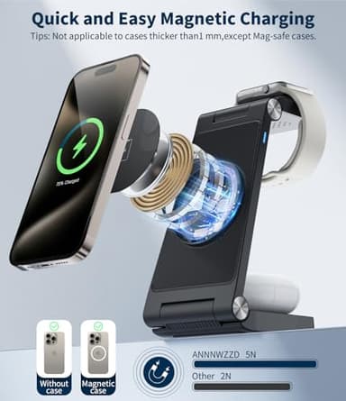 Magnetic Wireless Mag-Safe Charging Station, 3 in 1 Fast Max Charging for iPhone 16 15 14 13 12 Pro Max Plus, Apple Watch, Air Pods Pro - Space-Saving Multi-Device Stand (Black) - Image 4