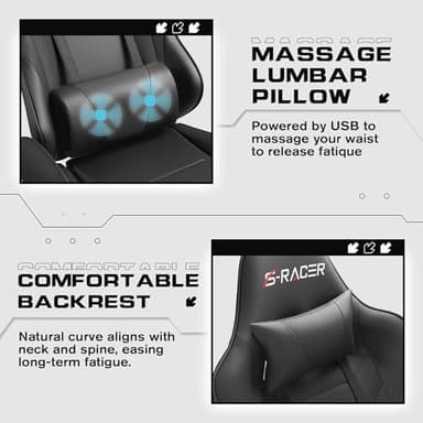 Homall Gaming Chairs, Computer Chair with Footrest and Massage Lumbar Support, Height Adjustable Game Chair with Headrest and Swivel Seat (Black) - Image 5