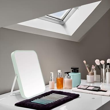 YEAKE Table Desk Vanity Makeup Mirror,8-Inch Portable Folding Mirror with Metal Stand 90°Adjustable Rotation Tavel Make Up Mirror Hanging Bathroom for Shower Shaving(Green) - Image 3