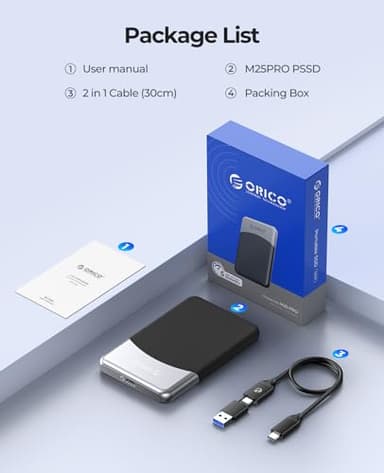 ORICO 1TB External SSD with 2 in 1 USB C Cable, Portable Solid State Drive USB 3.2 Gen 1 Up to 460MB/s, Dust and Drop Resistance, Reliable Storage for USB-C Smartphone, PC, Tablet, Labtop - M25PRO - Image 7