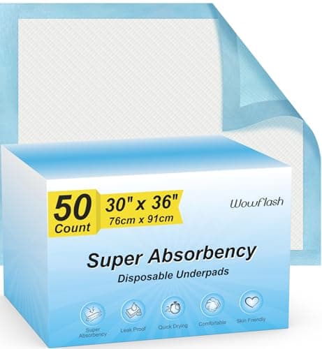 Wowflash Super Absorbency Disposable Leakproof Underpads with Quick Drying for Baby, Adults, Puppy, Dog Bed Pee Pads, Extra Large, XXL Incontinence Pads, 30” x 36”, 50 Count - Image 1