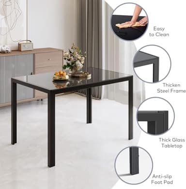 Gizoon Glass Dining Table Sets for 6, 7 Piece Kitchen Table and Chairs Set for 6 Person, PU Leather Modern Dining Room Sets for Home, Kitchen, Living Room - Image 5