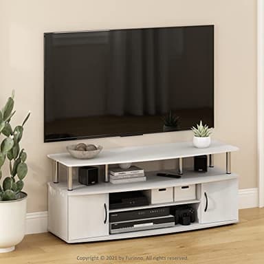 Furinno JAYA Large Entertainment Stand for TV Up to 55 Inch, White Oak/Chrome - Image 3
