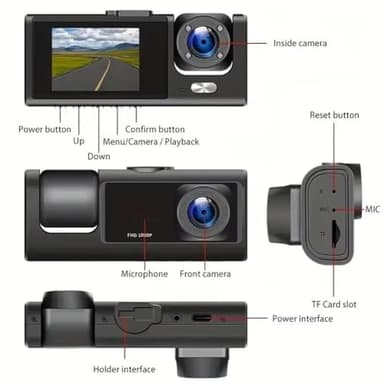 Dual Dash Camera for Car Front and Inside Dash Cam Car Security Video Recorder with Audio 1080P Vehicle Cam Plug and Play, WDR, Night Vision, G-Sensor Auto Lock, 2 Inch Screen - Image 7