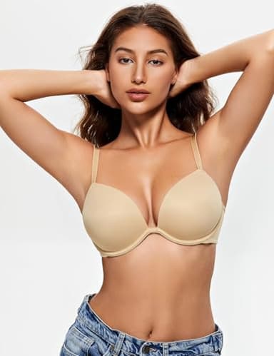 Wingslove Women's Push Up Bra Deep V Plunge Underwire T-Shirt Bra Multiway 2 Cups Up（Nude,34B - Image 6