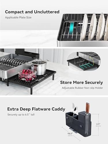 SUNLY Large Dish Drying Rack, Expandable Dish Racks for Kitchen Counter, Space Saving 304 Stainless Steel Drying Rack Kitchen, Extra Large Drainer with Multifunctional Flip Up Pegs, Black - Image 5