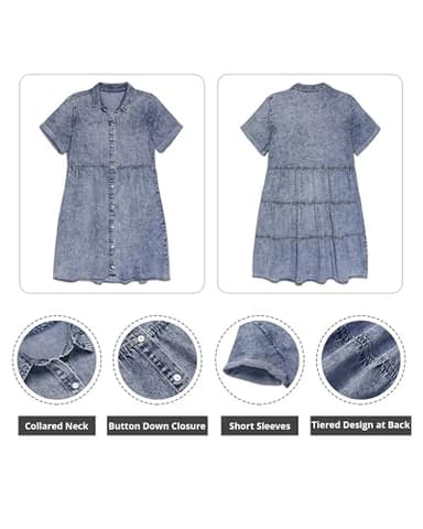 GRAPENT Formal Homecoming Short Dresses for Older Women Summer Cocktail 90s Jean Dress Outfit Button Down Denim Shirt Dress Bay Blue Size XL/ 16 - 18 - Image 6