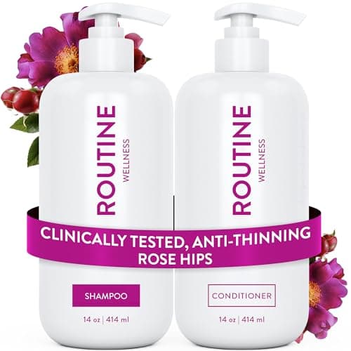Routine Wellness Anti-Thinning Shampoo and Conditioner Set for Thinning Hair - Biotin DHT Blocker Women & Men - Color Safe Shampoo for Hair Loss & Healthier Hair - Rose Hips (Pack of 2) - Image 1