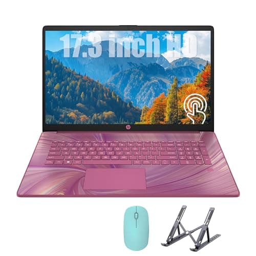 HP 17 Laptop, Intel Celeron N4120 Processor, 17.3’’ HD+ Touchscreen Display, 32GB RAM,1TB SSD, Intel UHD Graphics, Backlit Keyboard, Windows 11 Home, Fatcayes Accessory, Sunkissed Plum (Renewed) - Image 1