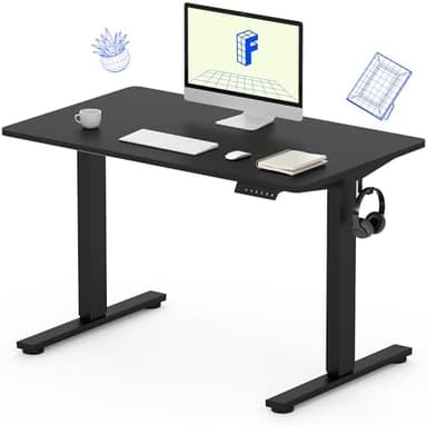 FLEXISPOT Standing Desk, 48" x 24" One-Piece Desktop, Height Adjustable Computer Desk for Home Office, White Frame & Black Top (One Package - Image 2