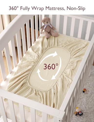 Momcozy Muslin Fitted Mini Crib Sheets, 38"x26", 2 Pack Soft Breathable Natural Cotton Baby Mattress Sheet, 360° Mattress Wrapping No Slip Boys Girls Neutral Toddler Bed Sheet, Beige Blush - Image 6