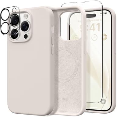 GONEZ for iPhone 14 Pro Max Case Silicone, Compatible with MagSafe, with Screen Protector + Camera Lens Protector, Liquid Silicone Shockproof Protective Phone 14 ProMax Case 6.7", Stone - Image 1