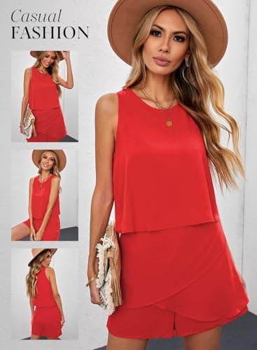 Dokotoo Womens Juniors Fashion 2025 Elegant Summer Casual Off The Shoulder Halter Neck Ruffle Chiffon Sleeveless One Piece Short Rompers Jumpsuits for Women Sexy,Red Medium - Image 3