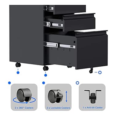 Aobabo 3 Drawer File Cabinet with Lock,Metal Filing Cabinet with Wheels for Home Office & Business Enterprise, Legal/Letter Size, Fully Assembled Except Wheels, Black - Image 8