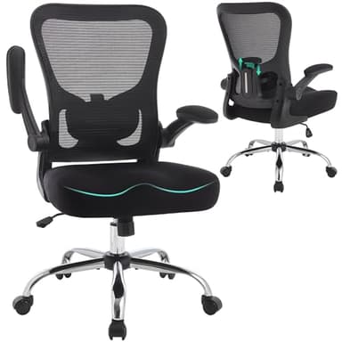 400LBS Office Chair, Executive Desk Chair with Adjustable Lumbar Support, Comfy W-Shape Thicken Cushion Ergonomic Mesh Computer Chair, Swivel Task Chair Padded Flip-up Armrest for Home Office,Black - Image 9