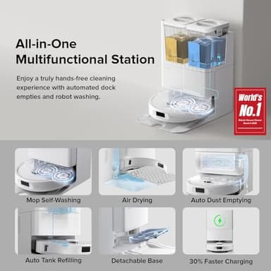 roborock Qrevo Series Robot Vacuum and Mop, 8000Pa Suction, Upgraded from Qrevo S, Anti-Tangle Brush, Smart Obstacle Avoidance, Auto Mop Washing, All-in-One Dock, 200RPM Spinning Mops, White(QV 35A) - Image 2