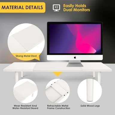 Across-Star Dual-Monitor-Stand-Riser-For-Desk Adjustable Length 32-40 Inch，Large Desktop Computer Monitor Riser For 2 Screens，Desk Shelf Organizer Riser Stand For Computer/Laptop/PC/Printer/TV White - Image 4