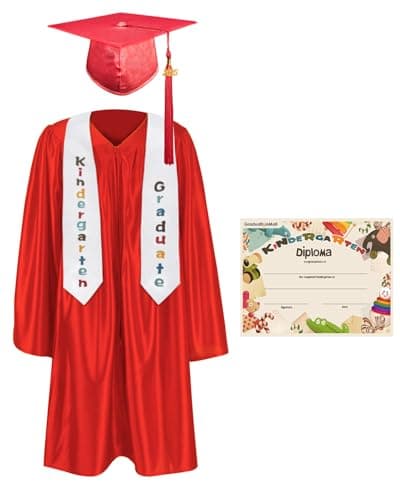 GraduationMall Kindergarten Graduation Cap Gown Stole Package with 2025 Tassel, Certificate Red Medium 30(3'9"-3'12") - Image 1