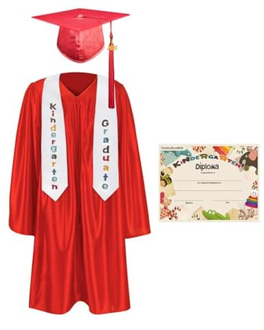 GraduationMall Kindergarten Graduation Cap Gown Stole Package with 2025 Tassel, Certificate Red Medium 30(3'9"-3'12") - Image 1