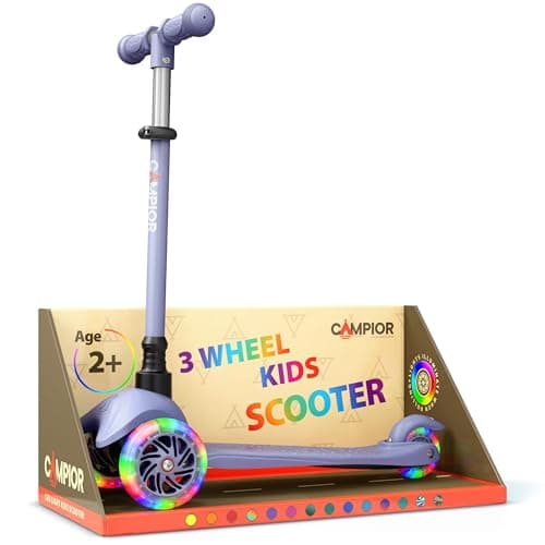 Gray Mini 3 Wheel Scooter for Kids – Lean-to-Steer Kick Scooter with LED Light-Up Wheels, Adjustable Handlebar, Wide Anti-Slip Deck, Smooth PU Wheels, Rear Foot Brake – Suitable for Ages 2+ - Image 1
