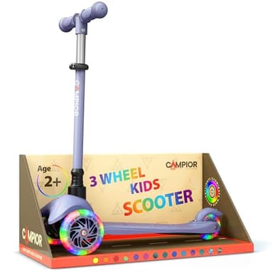 Gray Mini 3 Wheel Scooter for Kids – Lean-to-Steer Kick Scooter with LED Light-Up Wheels, Adjustable Handlebar, Wide Anti-Slip Deck, Smooth PU Wheels, Rear Foot Brake – Suitable for Ages 2+ - Image 1
