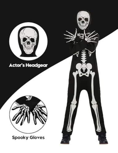 qqpouc Halloween skeleton costume kids,glow in the dark skeleton costume on both sides skuller candy bag for boys and grils - Image 2