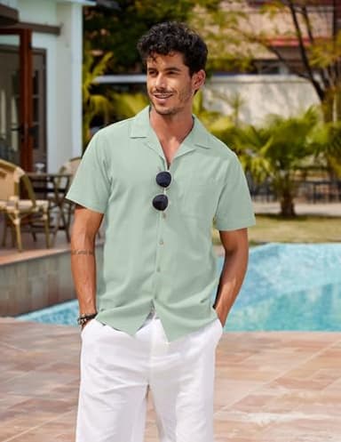 COOFANDY Men Hawaiian Floral Shirts Loose Fit Tropical Holiday Linen Beach Shirts - Image 3