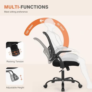 Sweetcrispy Office Computer Desk Chair, Ergonomic Mid-Back Mesh Rolling Work Swivel Task Chairs with Wheels, Comfortable Lumbar Support, Comfy Flip-up Arms for Home, Bedroom, Study, Student, Black - Image 3