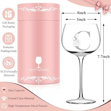 Personalized Gifts for Women, Monogrammed A-Z Wine Glass Customized Gift, Unique Christmas Birthday Gifts for Women Her Mom Friend Sister Wife Daughter Nurse (C - Image 8
