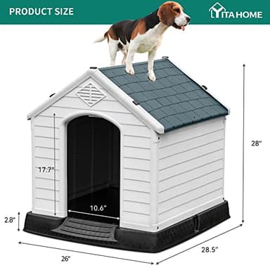 YITAHOME 28.5'' Large Plastic Dog House Outdoor Indoor Doghouse Puppy Shelter Water Unaffected Easy Assembly Sturdy Dog Kennel with Air Vents and Elevated Floor (28.5''L*26''W*28''H, Gray) - Image 7