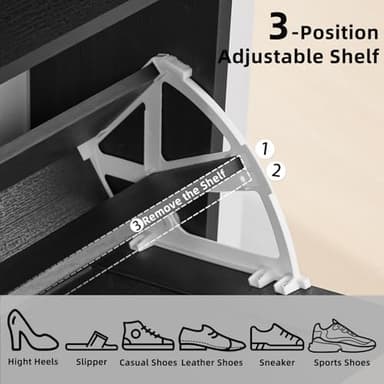 Joaxswe Shoe Storage Cabinet With 2 Flip Drawers, Farmhouse Organizer for Entryway, Narrow Hidden Rack With Wooden Legs & Open Storage, Free Standing Closet for Foyer, Hallway, Black - Image 9