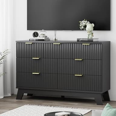 Fluted Dresser for Bedroom with 7 Drawers, 48" Wide Modern Chest of Drawers with Metal Handle, Wooden Dresser TV Stand, Wood Closet Clothes Storage Organizer for Living Room, Hallway, Black - Image 7