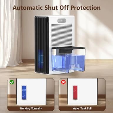 NineSky Dehumidifiers for Home, 95 OZ Water Tank, (1000 sq.ft) Dehumidifiers for Bathroom Bedroom Basement with Auto Shut Off,7 Colors LED Light(White) - Image 6