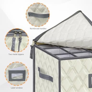 VERONLY Christmas Stemware Storage Cases with Dividers- Holds 12 Wine Glass Storage or Crystal Glassware Containers, China Storage Containers with 2 Handles and Label Window -Set of 1 Beige - Image 4