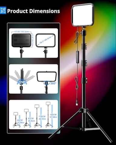 UBeesize 2-Pack RGB Photography Lighting, Studio Lights with Adjustable Tripod Stand and Ball Head, Video Light for Video Recording, Live Streaming, Makeup - Image 3