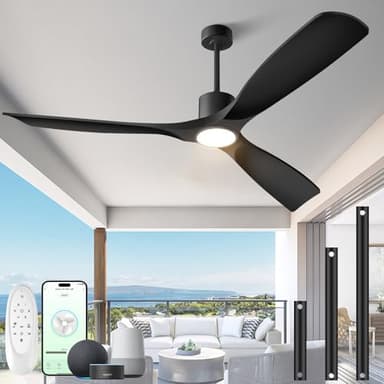 BOOSANT 60" Smart Ceiling Fan with Lights,Outdoor Ceiling Fan 3 Blade,Work with Alexa/Gg/App/Remote,3-Color Light 6-Speed Quiet Reversible DC Motor for Patio Porch Bedroom,Black - Image 2