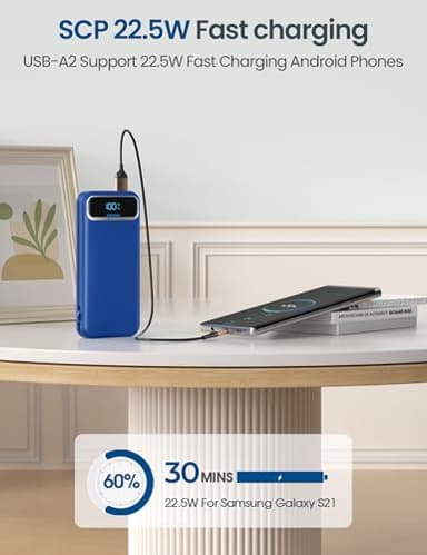 12000mAh Lightweight-Portable-Charger-Power-Bank with Built-in Cables and AC Wall Plug, PD20W USB-C Fast Charging Battery Pack, LED Display External Travel Phone Charger for All iPhone,Samsung,Android - Image 6