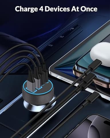 [4 in 1] USB C Car Charger, 4-Port 90W Super Fast Charging Cigarette Lighter Adapter, Dual 45W USBC & USB-A Multiport Car Phone Charger Accessories for iPhone 17 16 15 14 13 12, iPad, Galaxy, Tablet - Image 3