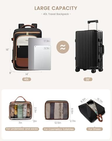 LOVEVOOK 40L Travel Backpack for Women, TSA Approved Carry On Backpack with 3 Packing Cubes, Personal Item Bag Fits 17" Laptop, Water-resistant Carry On Bag for Airplanes - Image 4