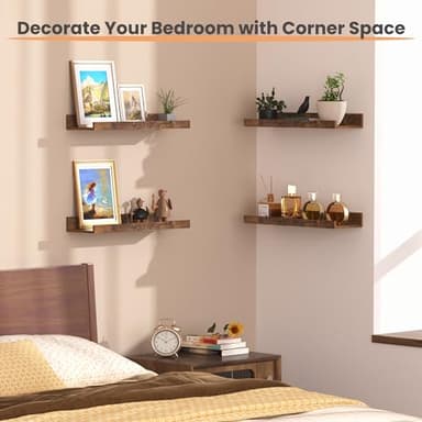 upsimples Floating Shelves for Wall, Wall Shelves for Decor Storage Set of 6, Wall Mounted Wood Shelf for Bedroom, Living Room, Bathroom, Kitchen, Picture Ledge Shelf, Brown - Image 5