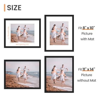 upsimples 11x14 Picture Frame, Display Pictures 8x10 with Mat or 11x14 Without Mat, Wall Hanging Photo Frame, Black, 1 Pack - Image 3