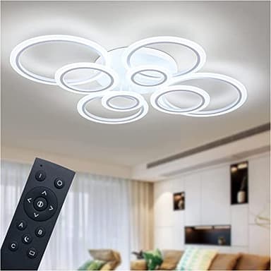 Shine LUEST Modern LED Ceiling Light, Dimmable LED Chandelier Flush Mount Ceiling Lights, Remote Control Acrylic Ring Ceiling Lamp Fixture for Living Room Dining Room Bedroom (White, 8 Rings) - Image 1