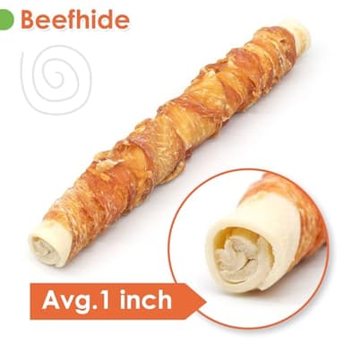 MON2SUN Dog Treats, 9 Inch Chicken Wrapped Rawhide Rolls Snacks, Teeth Cleaning and Long Lasting Chews for Medium and Large Dogs, 23.28oz (6 Count-Pack of 1) - Image 4