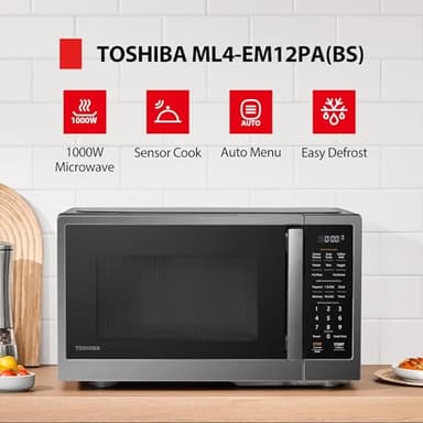TOSHIBA ML4-EM12PA(BS) Countertop Microwave Oven with Stylish Design As Kitchen Essentials, Smart Sensor, 13 Auto Menus&Mute Function, 1.2 Cu Ft with 12.4" Turntable, 1000W, Black Stainless Steel - Image 2